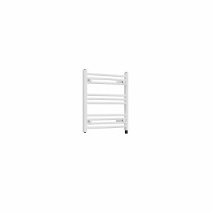 Fjord 600 x 600mm Curved White Prefilled Electric Heated Towel Rail