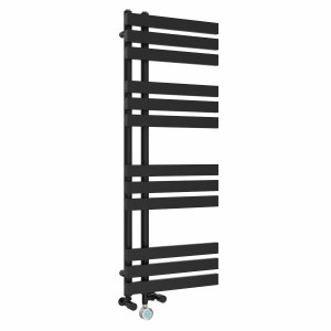 Koli 1200 x 450mm Dual Fuel Black Thermostatic Touch Control Wifi Electric Heated Towel Rail