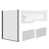 Leyland 1500mm L Shape Shower Bath Left Hand with Front Panel and Matt Black L Shape Bath Screen