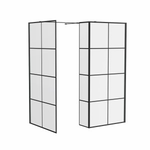 Wasdale 800mm Wet Room Screen, 700mm Wet Room Screen with 300mm Wet Room Return Screen - Black Grid