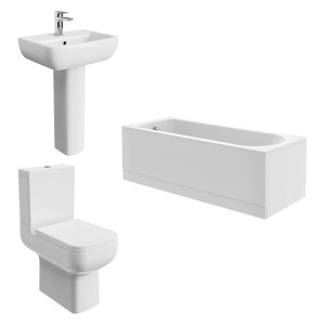 Feel 600 Modern Bathroom Suite with Close Coupled Toilet and Essential Single Ended Bath - 1700 x 700mm - Front & End Bath Panel Included
