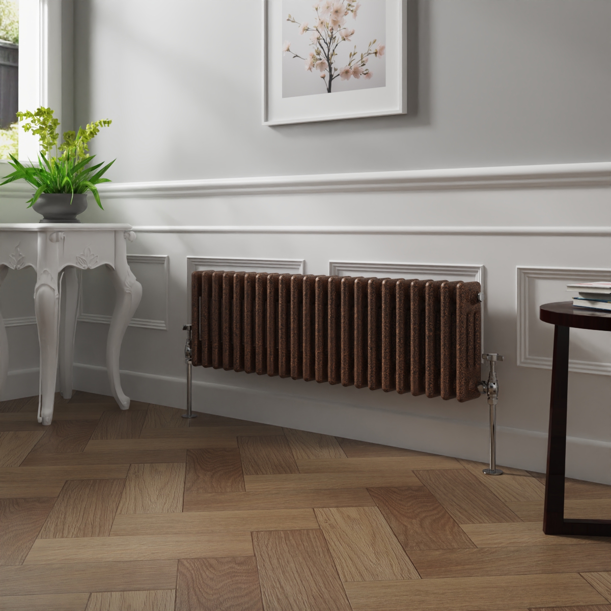 Bern 300 x 1010mm Black Copper Triple Column Horizontal Traditional Radiator