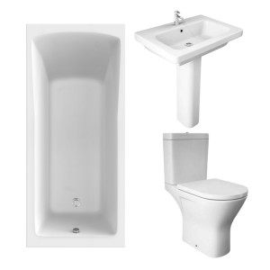 RAK Resort Maxi Open Back Toilet with 650mm Basin Modern Bathroom Suite and Single Ended Bath - 1800 x 800mm
