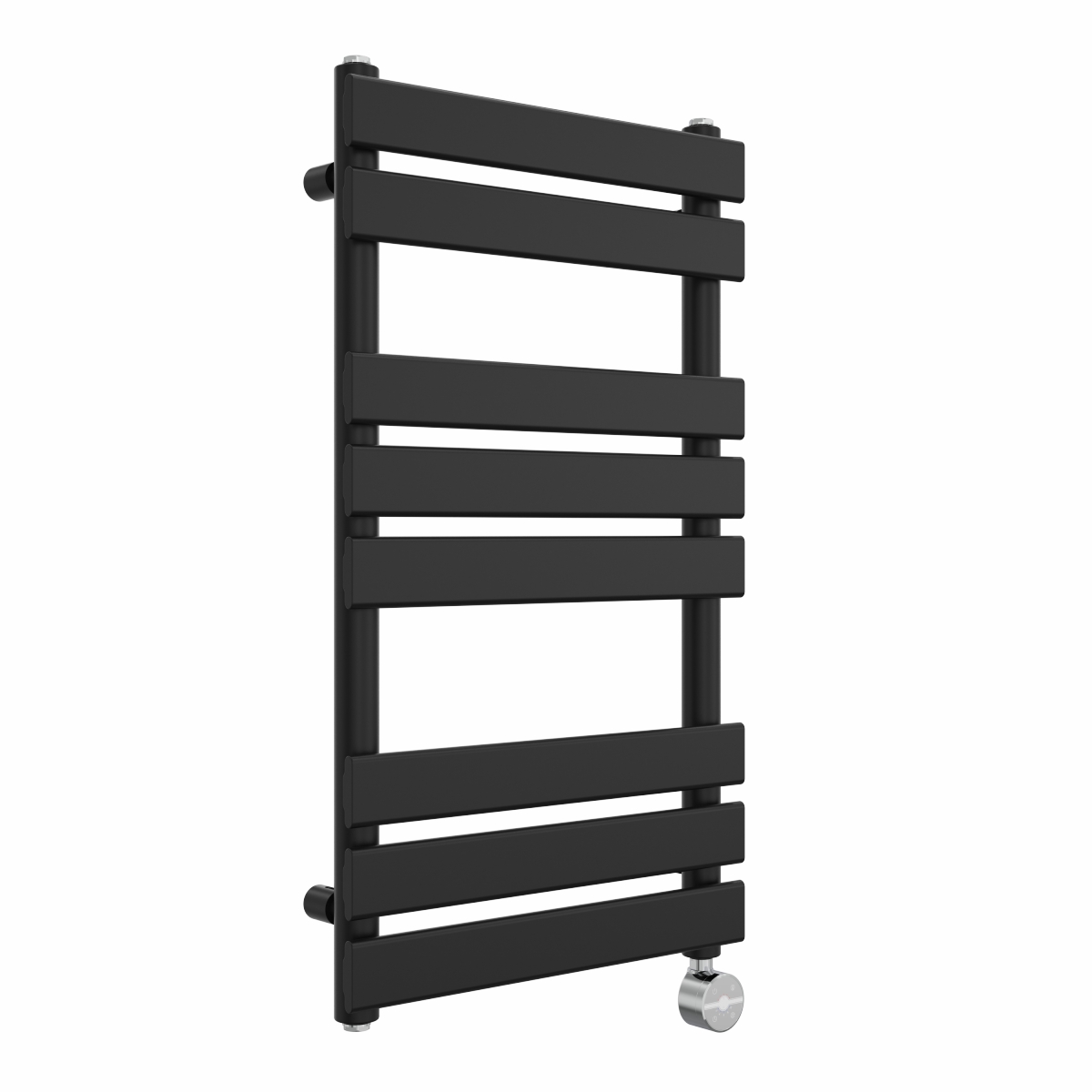 Juva 800 x 450mm Satin Black Flat Panel Thermostatic Touch Control Electric Heated Towel Rail