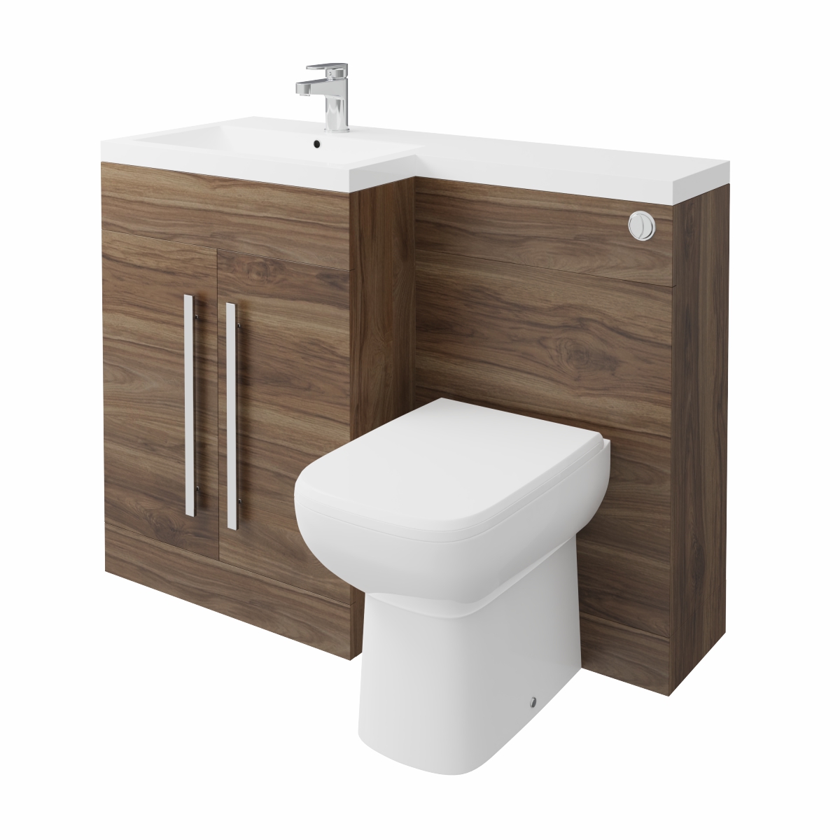 Calm Walnut Left Hand Combination Vanity Unit with RAK-Origin Toilet & Soft Close Seat & Concealed Cistern - 1100mm