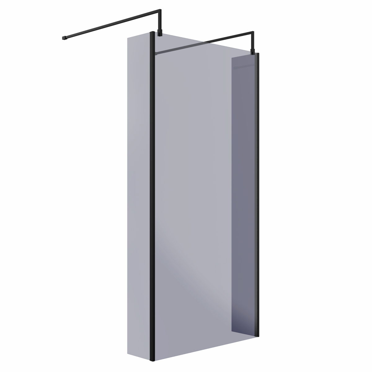 Wasdale 1000mm Black Smoked Walk Through Wet Room Screen with 215mm Hinged Return Screens & L- Shape Support Arms