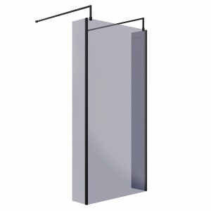 Wasdale 1000mm Black Smoked Walk Through Wet Room Screen with 215mm Hinged Return Screens & L- Shape Support Arms