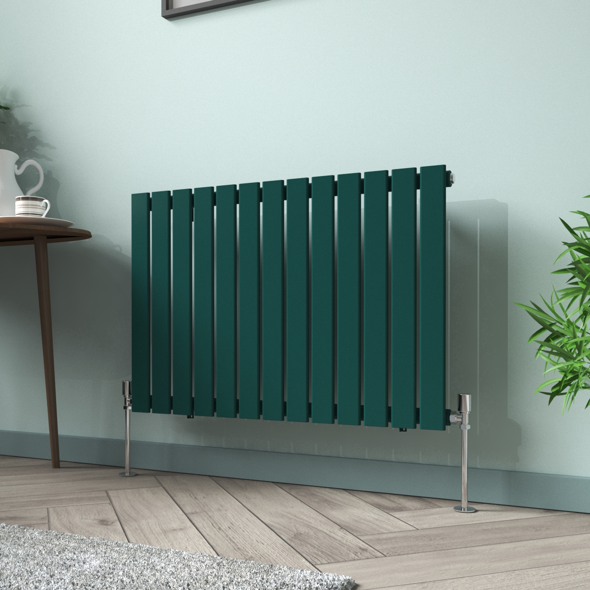 Karlstad 600 x 886mm Blue Green Single Flat Panel Horizontal Designer Radiator