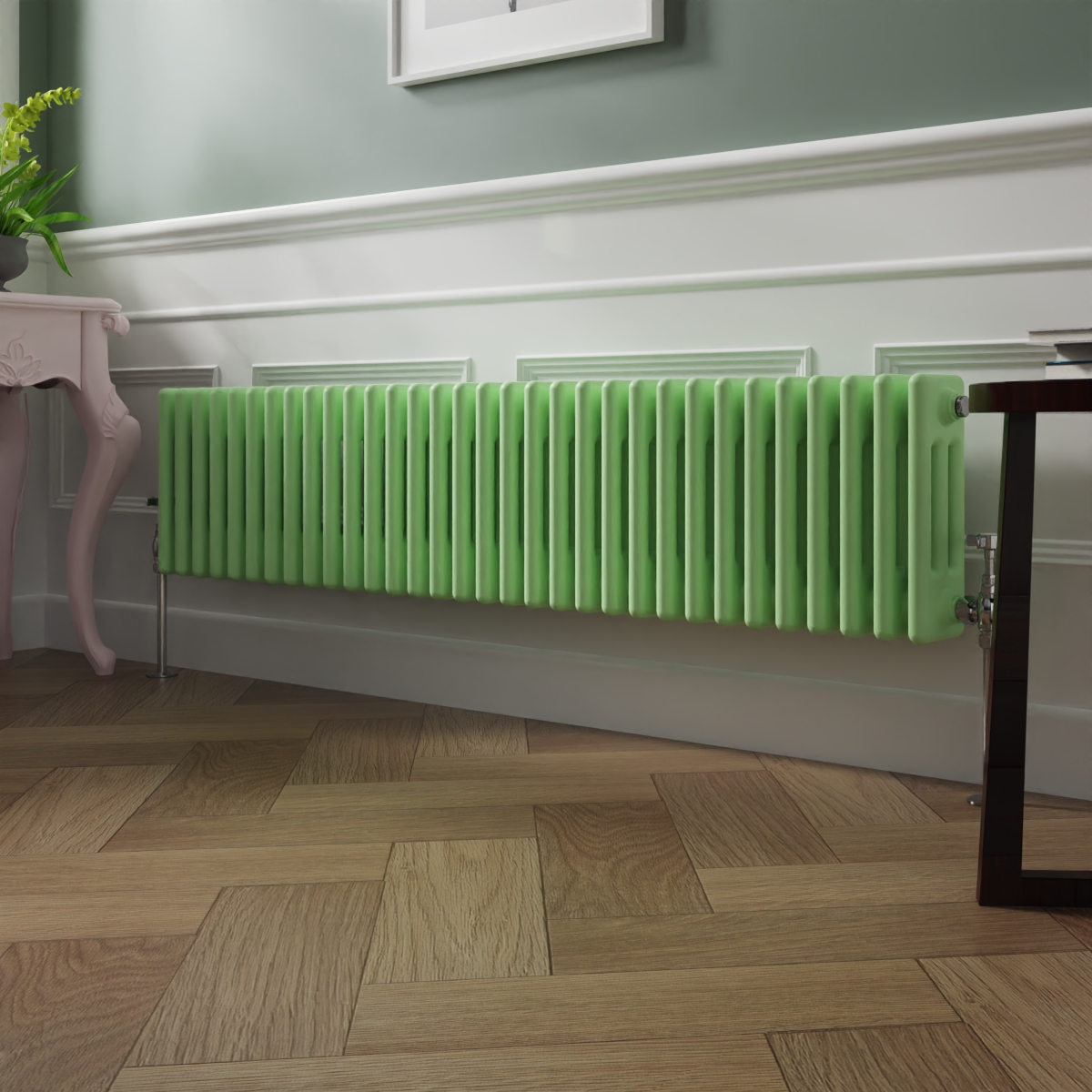 Bern 300 x 1460mm Pastel Green Triple Horizontal Column Radiator