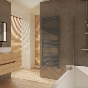 Fjord 1600 x 600mm Curved Anthracite Heated Towel Rail