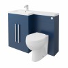 Calm Matt Blue Left Hand Combination Vanity Unit Basin L Shape with Back to Wall Splash Toilet & Soft Close Seat & Concealed Cistern - 1100mm