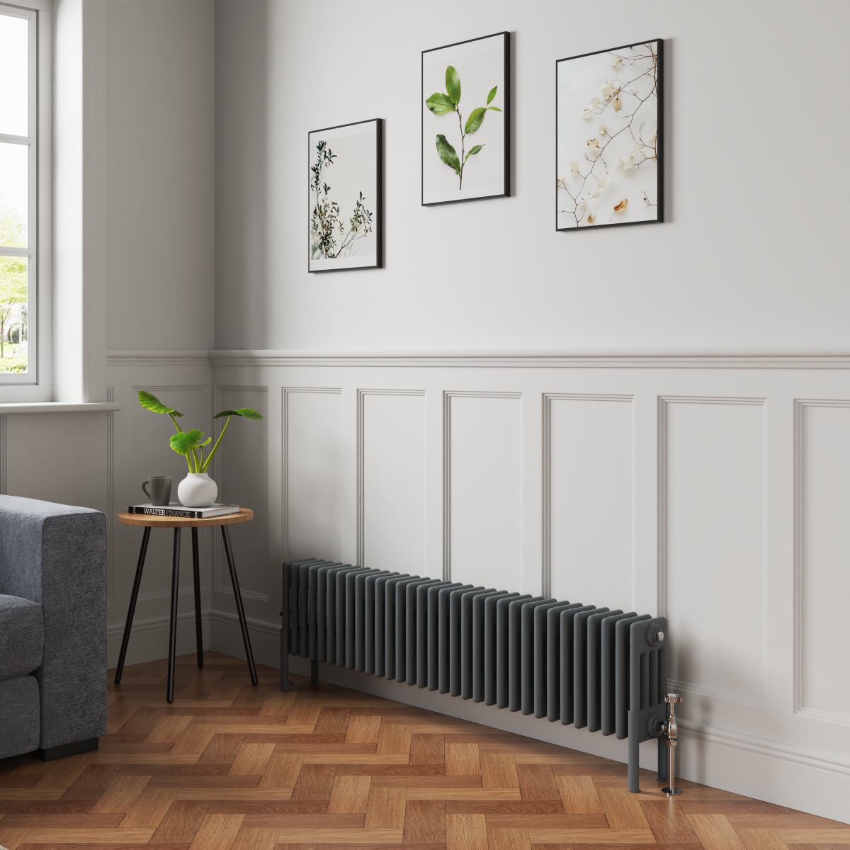 Bern 300 x 1460mm Anthracite Four Column Horizontal Traditional Radiator