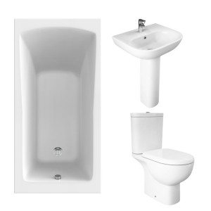 RAK Tonique Close Coupled Open Back Modern Bathroom Suite and Single Ended Bath - 1400 x 700mm