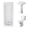 Wellington Close Coupled Toilet with White Seat & 560mm 2 Tap Hole Basin with 1700 x 700mm Traditional Straight Bath Single Ended