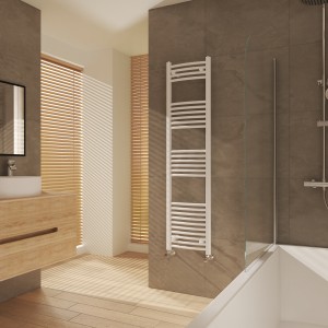 Fjord 1600 x 400mm Curved White Heated Towel Rail