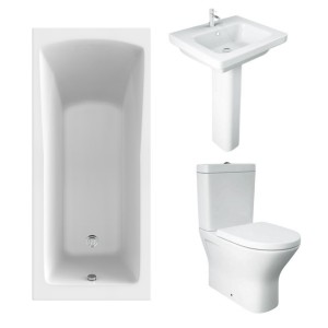 RAK Resort Mini Closed Back Toilet with 550mm Basin Modern Bathroom Suite and Single Ended Bath with Front Panel - 1600 x 700mm