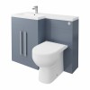 Calm Gloss Grey Left Hand Combination Vanity Unit Basin L Shape with Back to Wall RAK Tonique Toilet & Soft Close Seat & Concealed Cistern - 1100mm