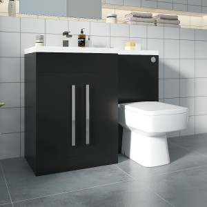 Calm Matt Black Left Hand Combination Vanity Unit Basin L Shape with Back to Wall Boston Toilet & Soft Close Seat & Concealed Cistern - 1100mm