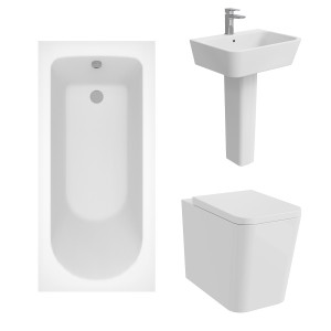 Cordoba Square Modern Bathroom Suite with Back to Wall Toilet and Essential Single Ended Bath - 1500 x 700mm