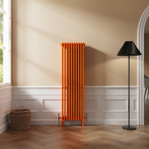 Bern 1500 x 470mm Traditional Bright Orange Vertical Four Column Radiator