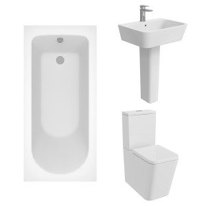 Cordoba Square Modern Bathroom Suite with Close Coupled Toilet and Essential Single Ended Bath - 1500 x 700mm