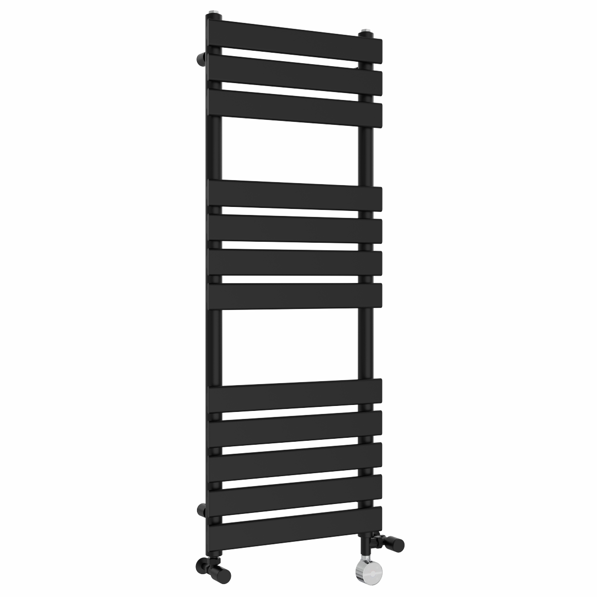 Juva 1200 x 450mm Dual Fuel Satin Black Flat Panel Thermostatic Touch Control Electric Heated Towel Rail
