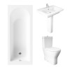 Essentials 1600 x 700mm Straight Bath Single Ended Bathroom Suite with RAK-Resort Maxi Close Coupled Closed Back Rimless Toilet and 650mm Full Pedestal Basin