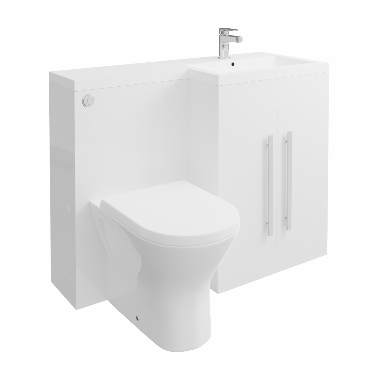 Calm White Right Hand Combination Vanity Unit with Rak-Resort Toilet & Soft Close Seat & Concealed Cistern - 1100mm
