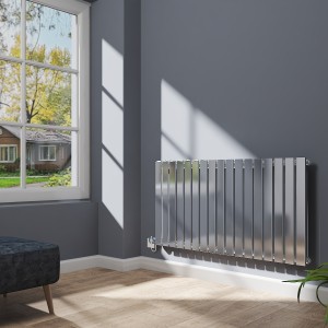 Karlstad 600 x 1158mm Chrome Flat Panel Horizontal Wifi Electric Radiator - 1000W