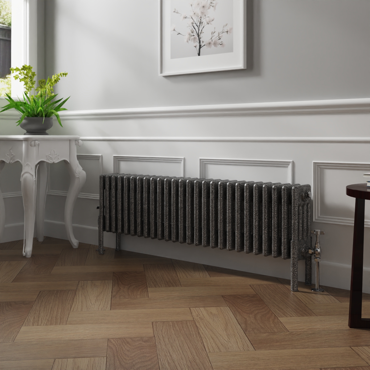 Bern 300 x 1190mm Black Silver Four Column Horizontal Traditional Radiator