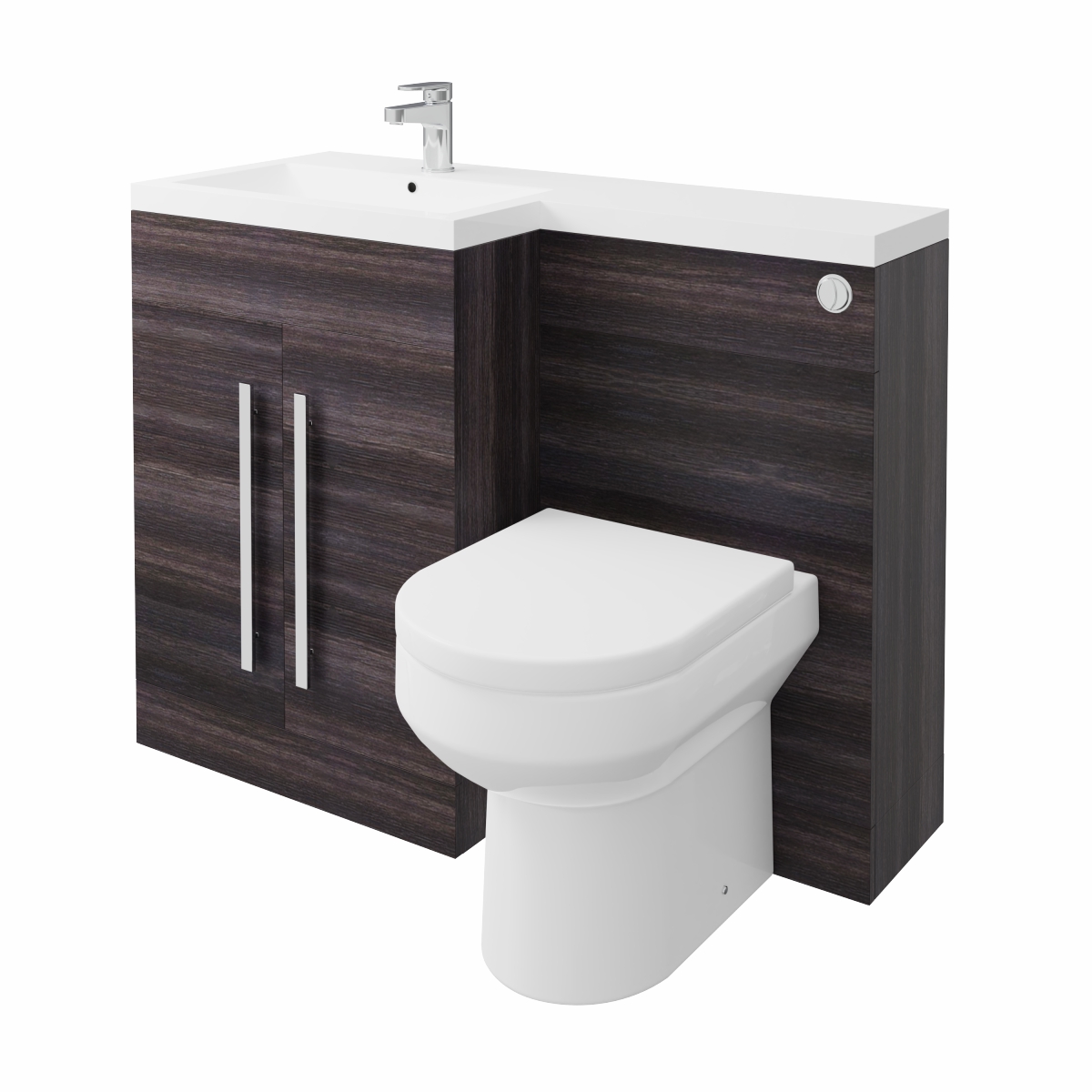 Calm Grey Left Hand Combination Vanity Unit Basin L Shape with Back to Wall Calgary Toilet & Soft Close Seat & Concealed Cistern - 1100mm