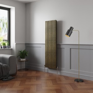 Norden 1600 x 473mm Black Gold Double Vertical Oval Column Designer Radiator