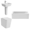 Cordoba Square Modern Bathroom Suite with Back to Wall Toilet and Essential Single Ended Bath - 1700 x 700mm - Front Bath Panel Included