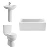Lima Modern Bathroom Suite with Close Coupled Toilet and Essential Single Ended Bath - 1600 x 700mm - Front Bath Panel Included