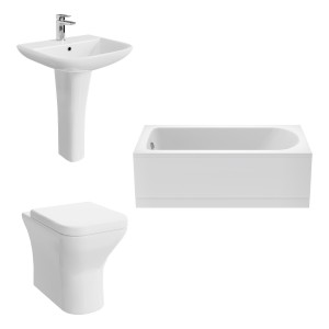 Feel Curved Modern Bathroom Suite with Back to Wall Toilet and Essential Single Ended Bath 1600 x 700mm - Front Bath Panel Included