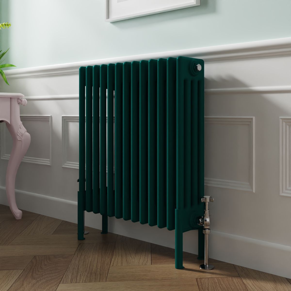 Bern 600 x 605mm Traditional Blue Green Horizontal Four Column Radiator