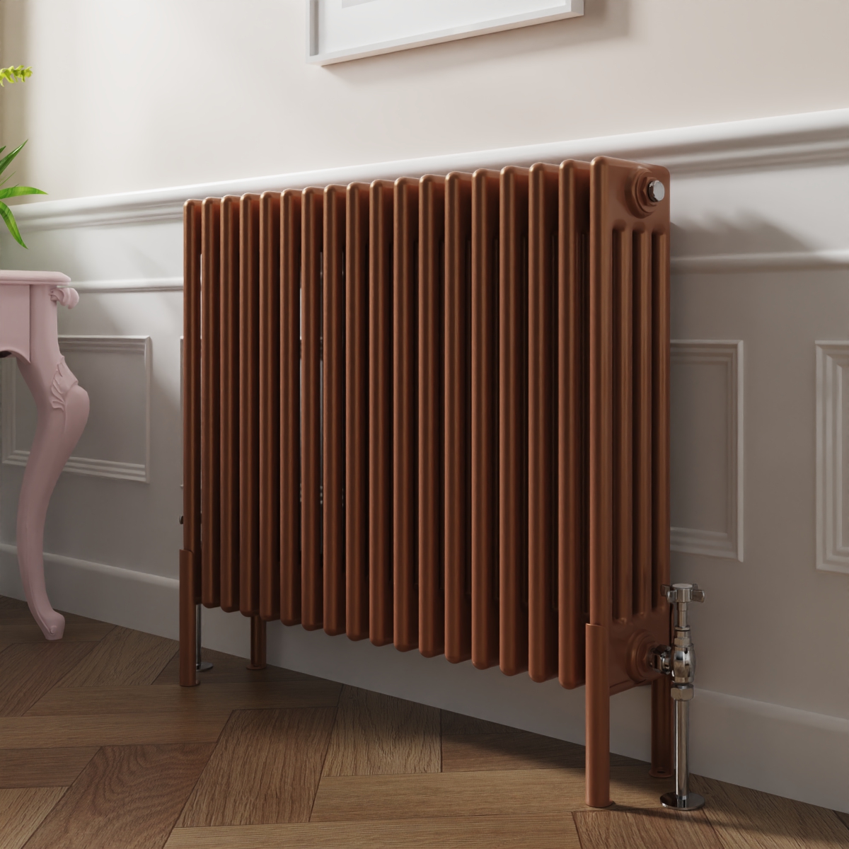 Bern 600 x 830mm Traditional Metallic Bronze Horizontal Four Column Radiator