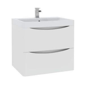 Avon Gloss White Wall Hung Basin Drawer Vanity Unit - 600mm