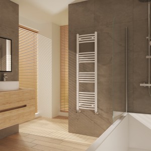Fjord 1400 x 400mm Curved White Heated Towel Rail