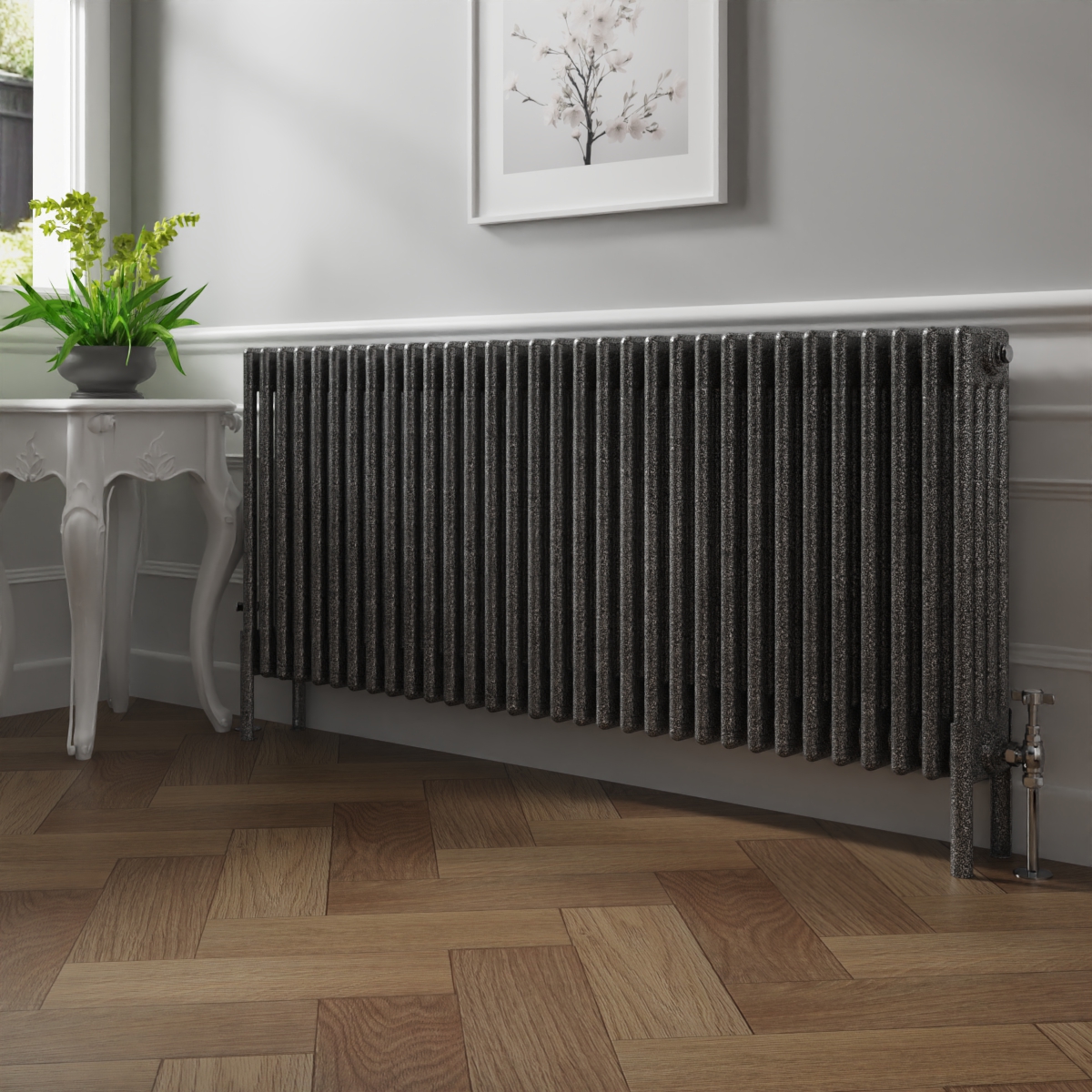 Bern 600 x 1460mm Black Silver Four Column Horizontal Traditional Radiator