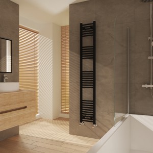 Fjord 1800 x 300mm Curved Black Heated Towel Rail