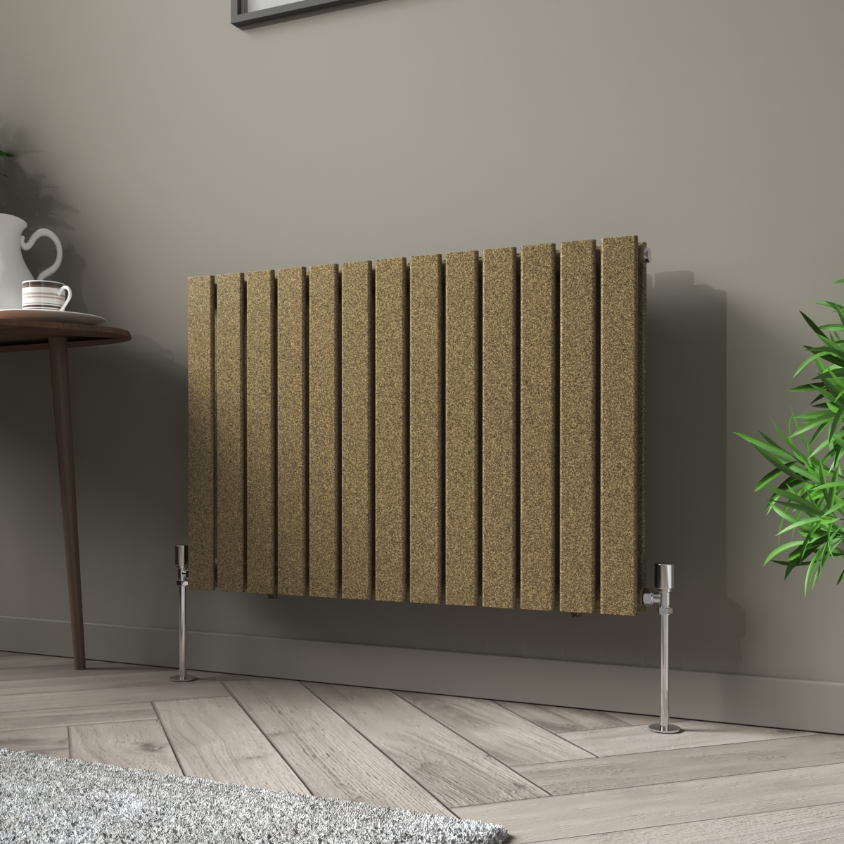 Karlstad 600 x 886mm Black Gold Double Horizontal Flat Panel Designer Radiator