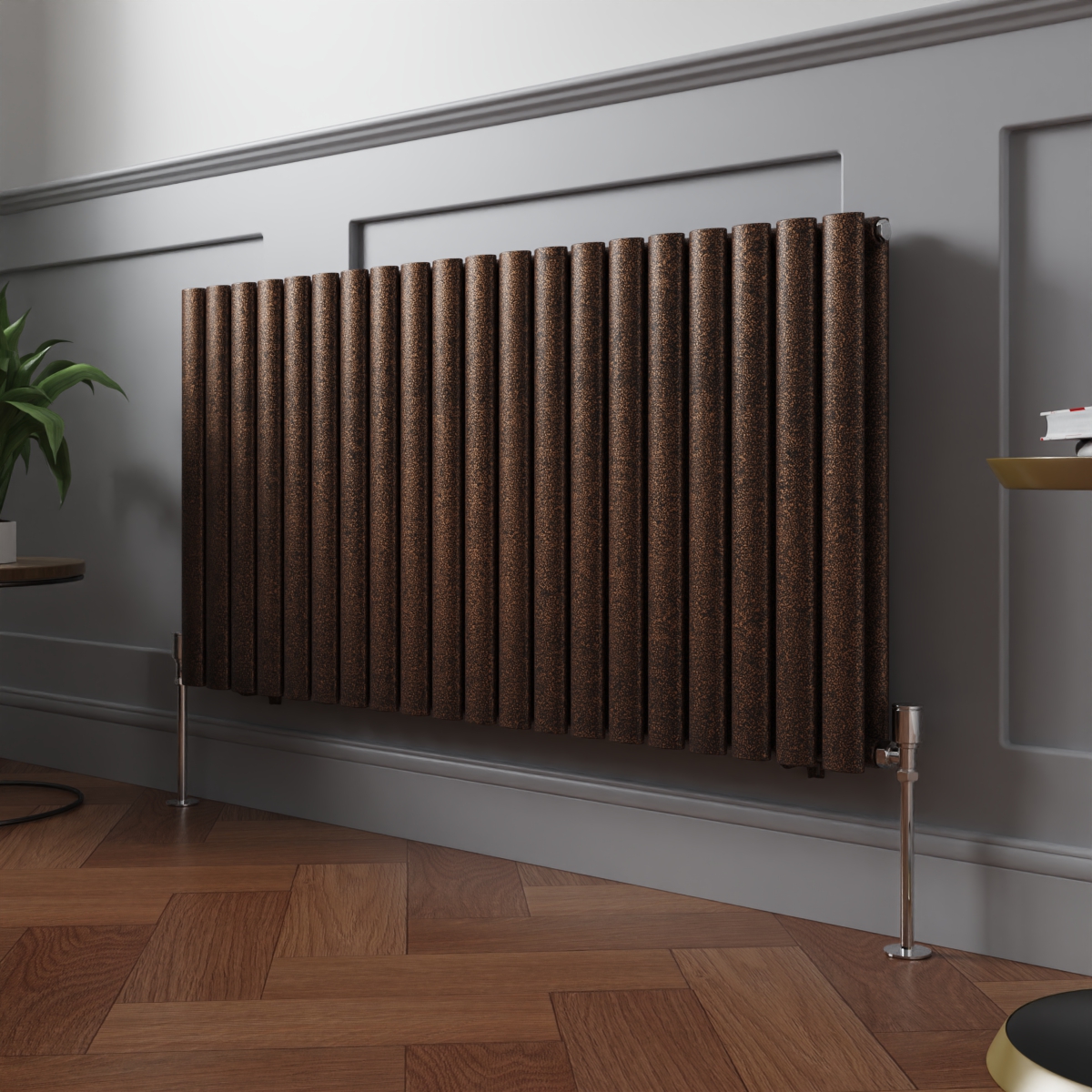 Norden 600 x 1181mm Black Copper Double Horizontal Oval Column Designer Radiator