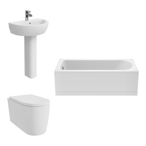 Cordoba Modern Bathroom Suite with Wall Hung Toilet and Essential Single Ended Bath - 1700 x 700mm - Front Bath Panel Included