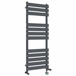 Juva 1200 x 450mm Dual Fuel Sand Grey Flat Panel Thermostatic Touch Control Electric Heated Towel Rail