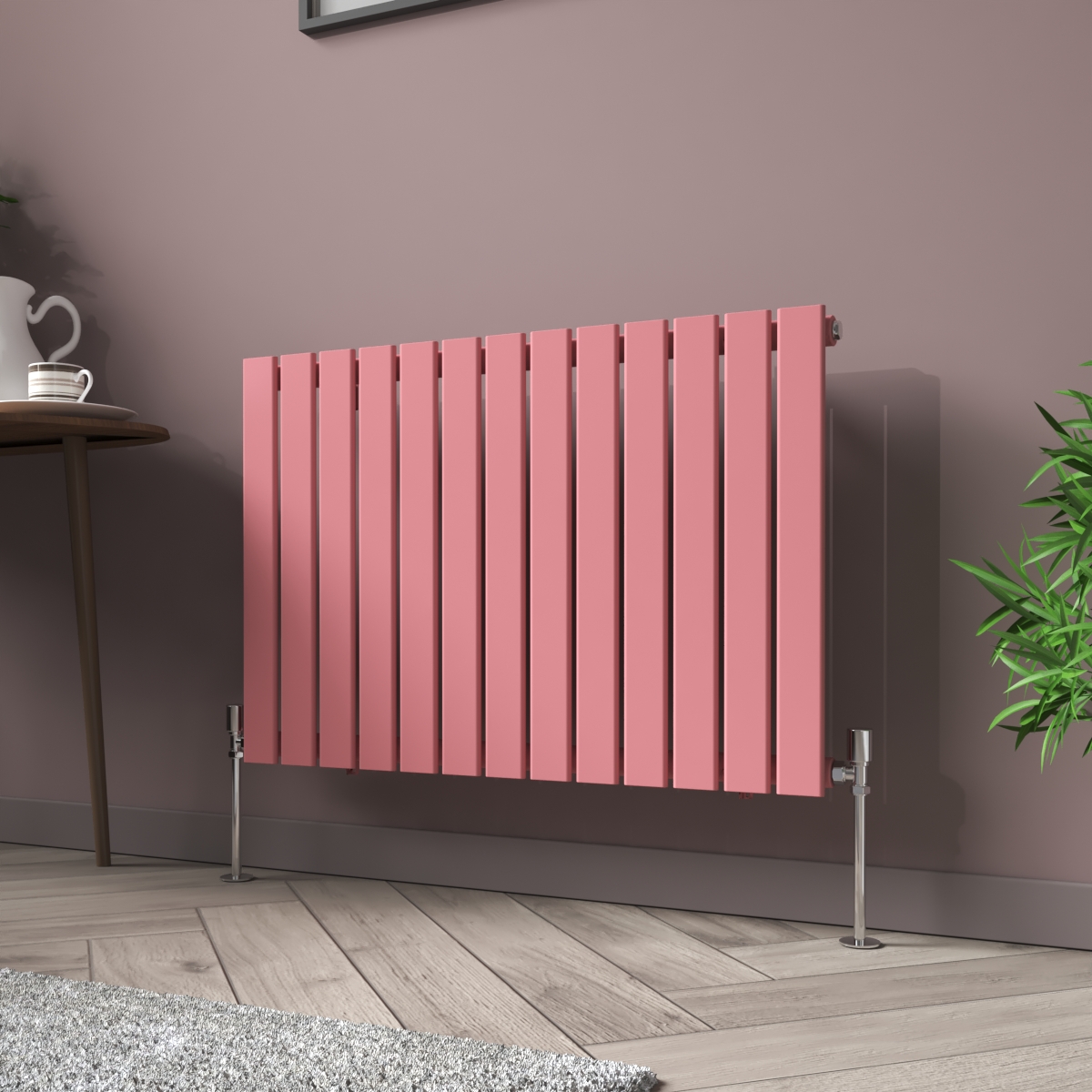 Karlstad 600 x 886mm Rose Pink Single Horizontal Flat Panel Designer Radiator