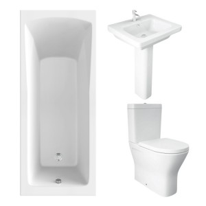RAK Resort Maxi Closed Back Toilet with 550mm Basin Modern Bathroom Suite and Single Ended Bath with Front Panel - 1700 x 700mm