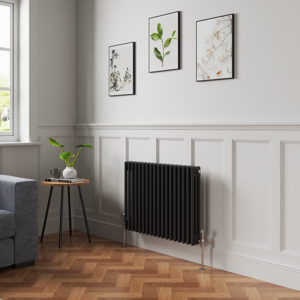 Bern 600 x 830mm Black Triple Column Horizontal Traditional Radiator