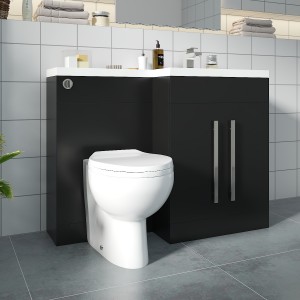 Calm Matt Black Right Hand Combination Vanity Unit Basin L Shape with Back to Wall Splash Toilet & Soft Close Seat & Concealed Cistern - 1100mm