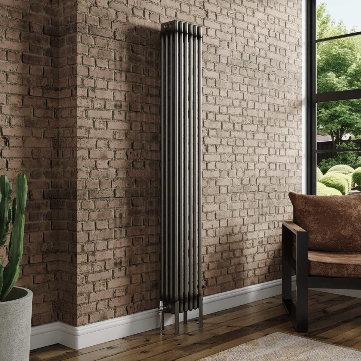 Bern 1800 x 290mm Raw Metal Four Column Vertical Traditional Radiator